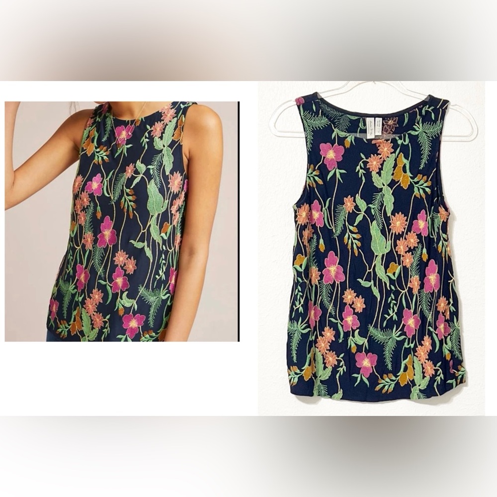 Anthropologie Meadow Rue Cartagena Bohemian Embroidered Floral Sleeveless Top
